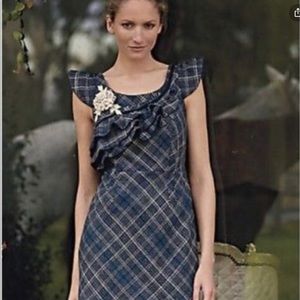 Classic Floreat Wool Blend Plaid Dress with Flower